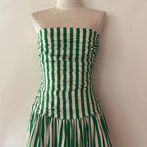 NEW RHODE SELMA STRAPLESS FIT & FLARE DRESS IN GREEN CAROCAO STRIPE SZ 4 - Picture 3 of 8
